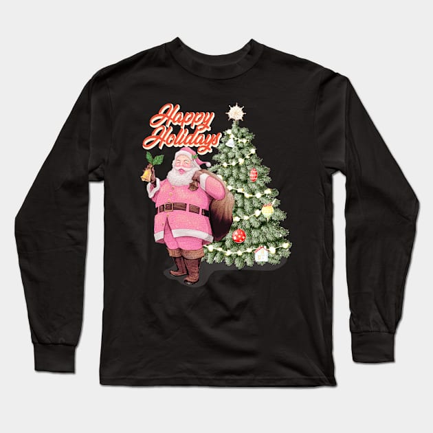 Retro Vintage Pink Santa Claus | Happy Holidays Long Sleeve T-Shirt by i am Cuta